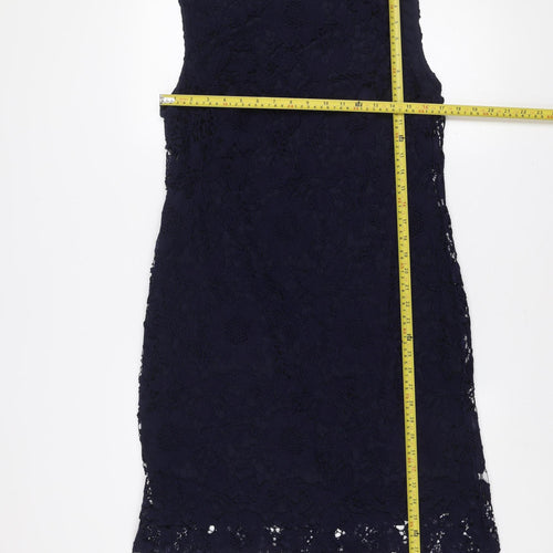 Wallis Women's Blue Lace Shift Dress Size 14 Sleeveless Knee Length