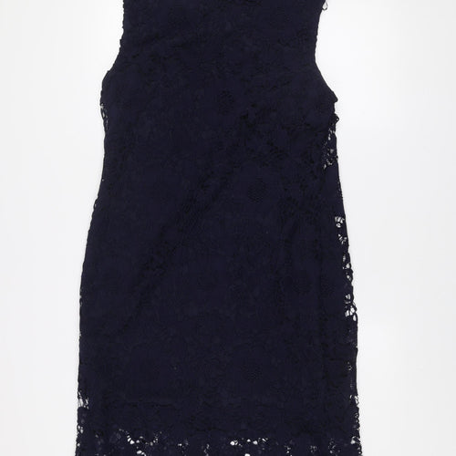 Wallis Women's Blue Lace Shift Dress Size 14 Sleeveless Knee Length