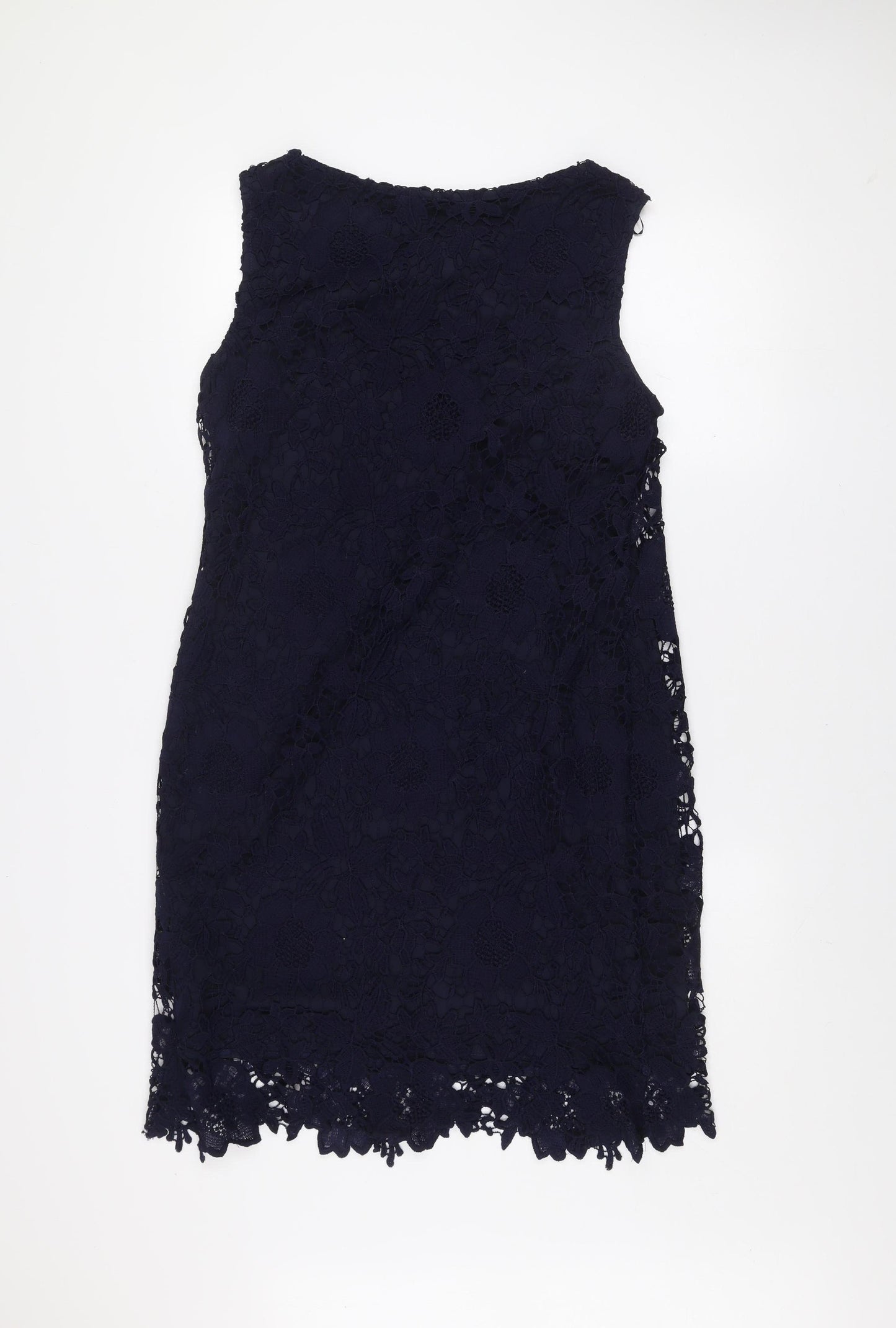 Wallis Women's Blue Lace Shift Dress Size 14 Sleeveless Knee Length