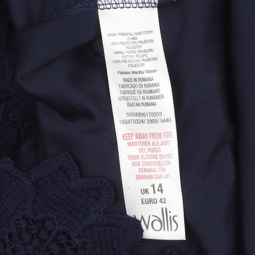 Wallis Women's Blue Lace Shift Dress Size 14 Sleeveless Knee Length