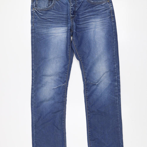 Ze Enzo 989 Men's Blue Straight Denim Jeans 34R Cotton Blend