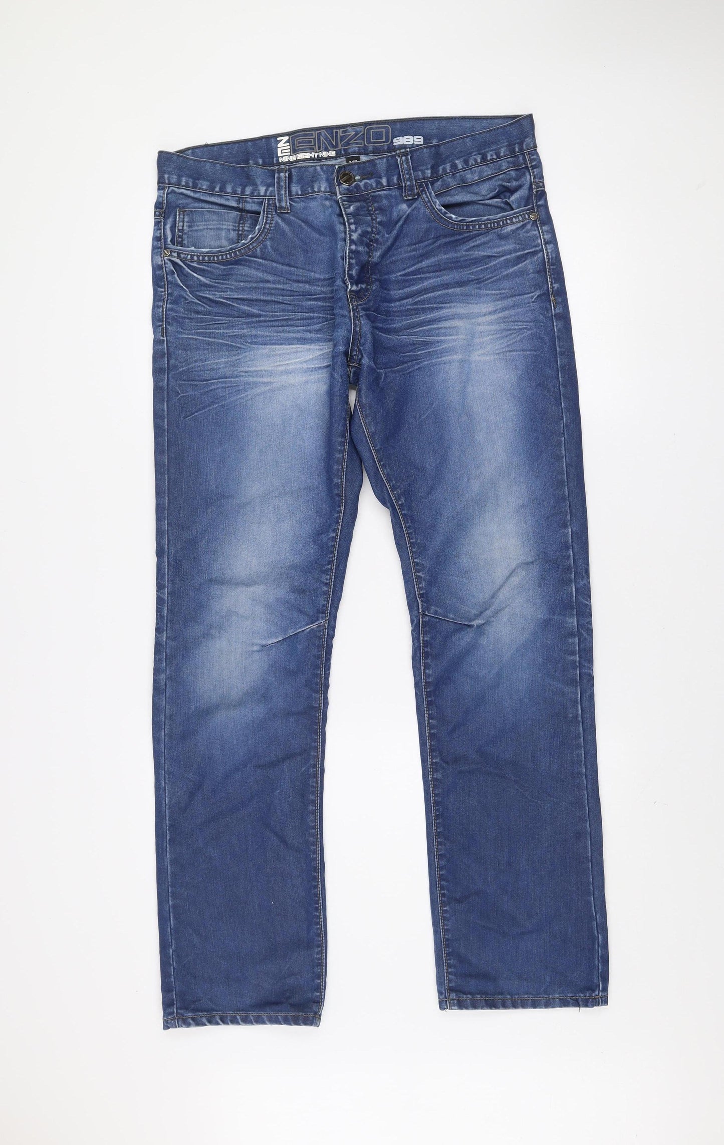 Ze Enzo 989 Men's Blue Straight Denim Jeans 34R Cotton Blend