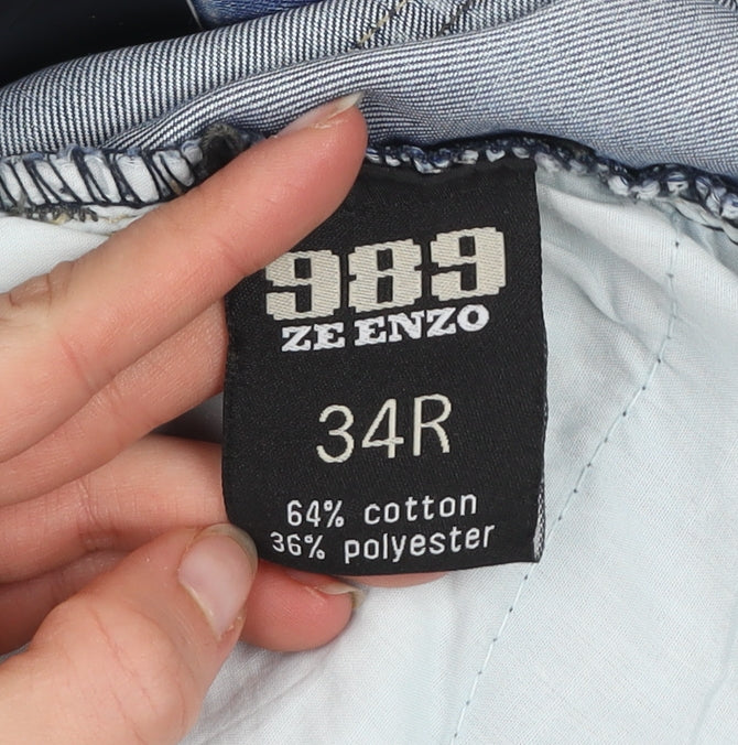 Ze Enzo 989 Men's Blue Straight Denim Jeans 34R Cotton Blend