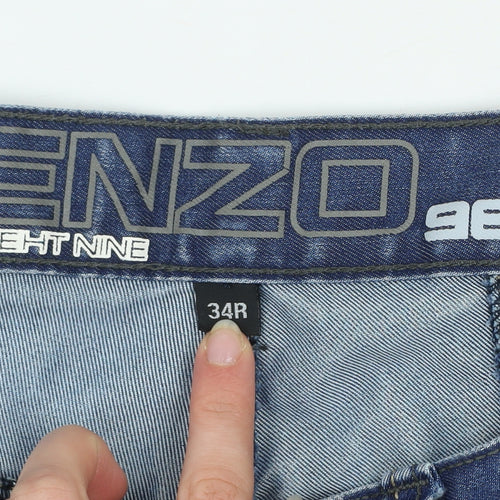 Ze Enzo 989 Men's Blue Straight Denim Jeans 34R Cotton Blend