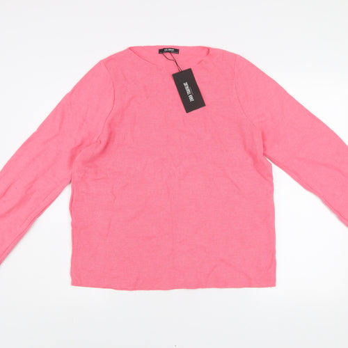 Zara Women Pink Crew Neck Cotton Blend Long Sleeve Pullover Jumper S