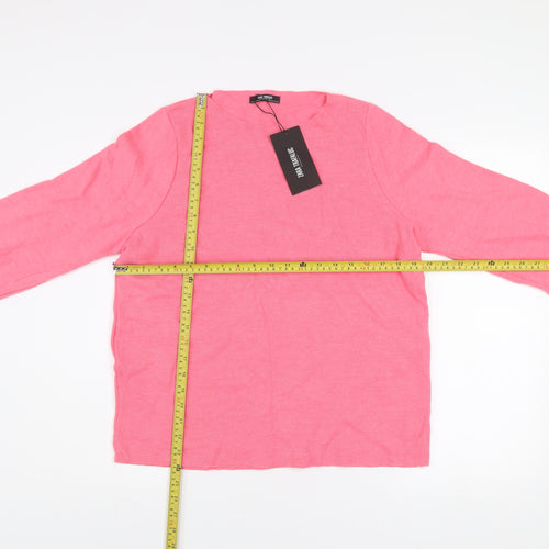 Zara Women Pink Crew Neck Cotton Blend Long Sleeve Pullover Jumper S