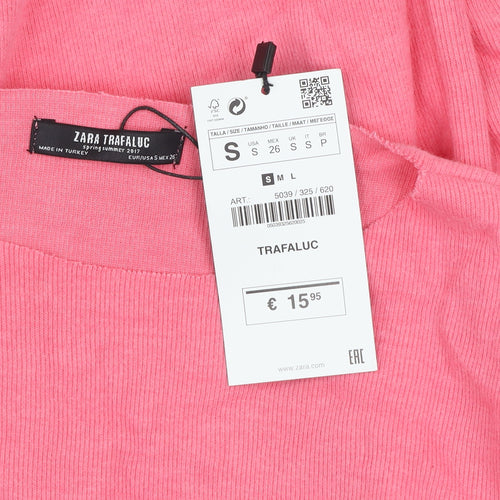 Zara Women Pink Crew Neck Cotton Blend Long Sleeve Pullover Jumper S