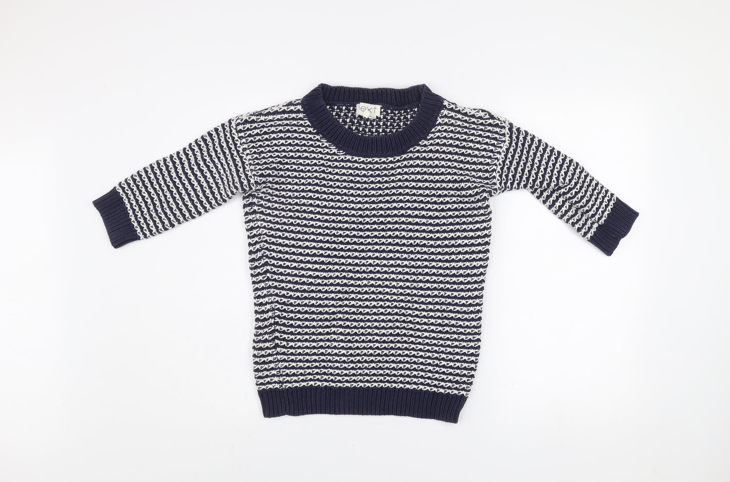 Next Women's Blue White Cotton Knit Striped Crew Neck Jumper Size 6