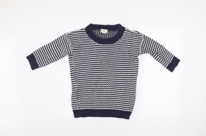 Next Women's Blue White Cotton Knit Striped Crew Neck Jumper Size 6