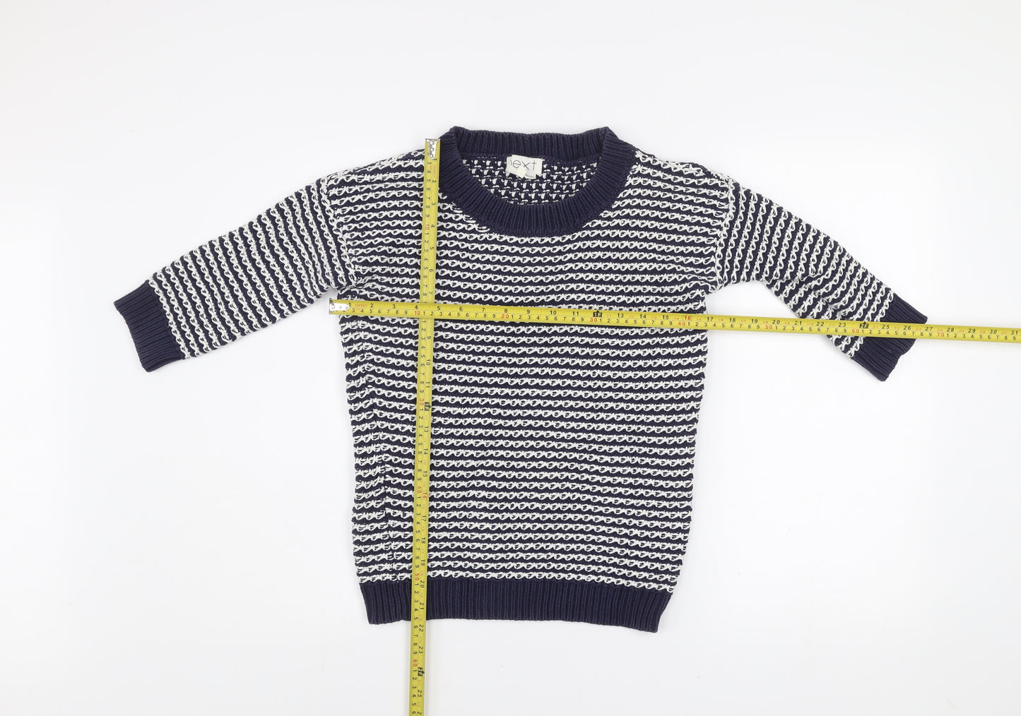 Next Women's Blue White Cotton Knit Striped Crew Neck Jumper Size 6