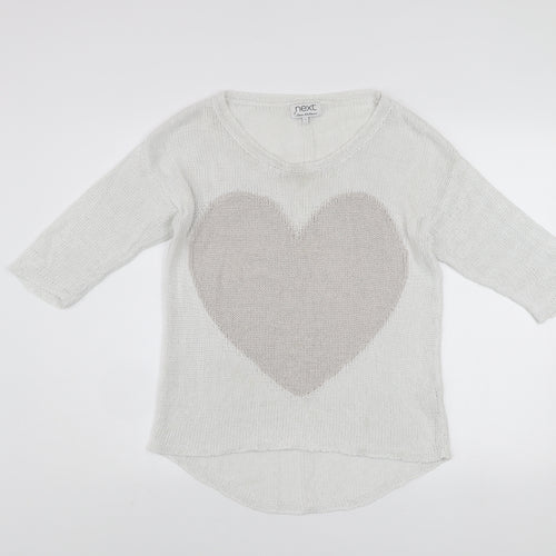 Next Women’s White Cotton Knit Heart Pullover Jumper Size 12