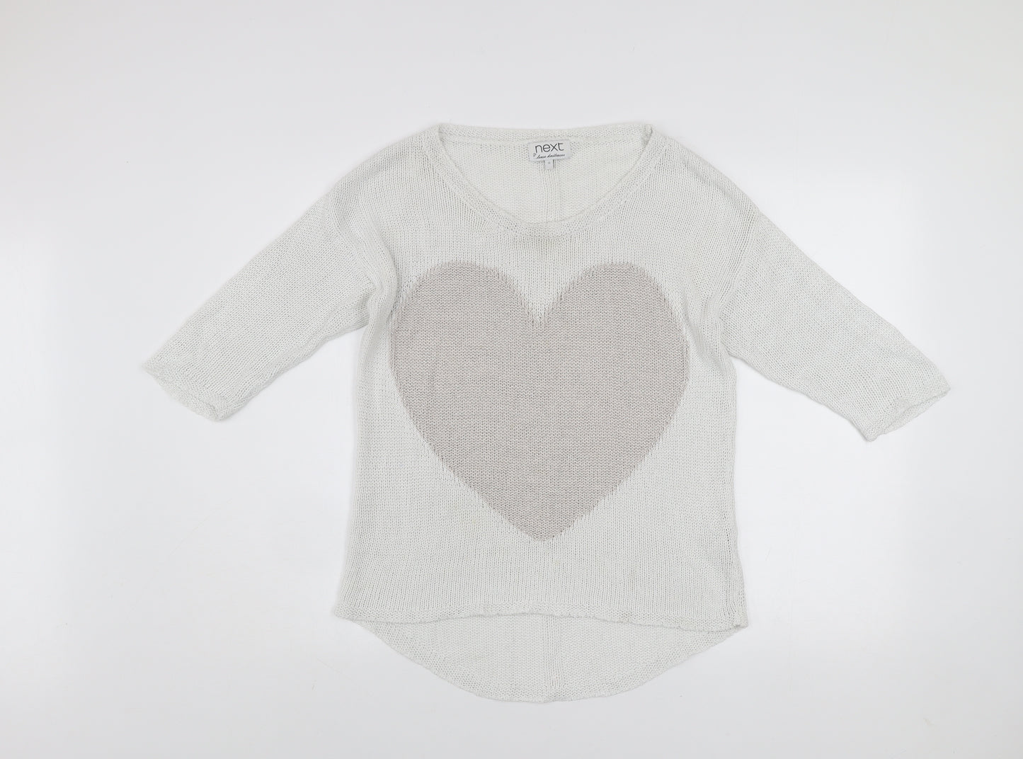 Next Women’s White Cotton Knit Heart Pullover Jumper Size 12
