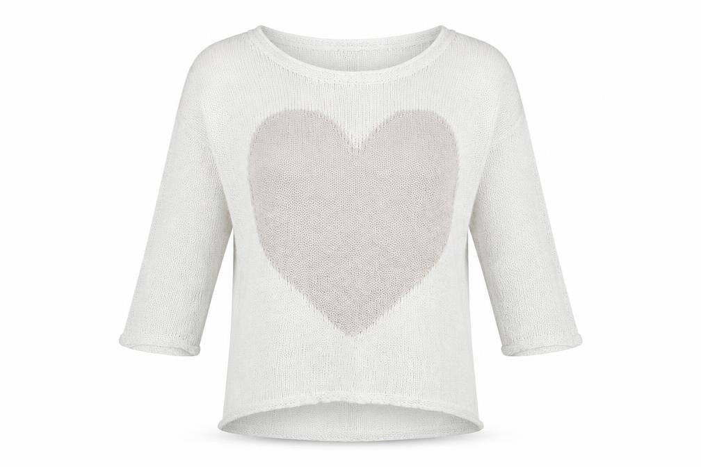 Front view of Next Women’s White Cotton Knit Heart jumper, size UK 12