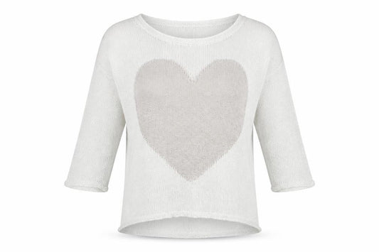 Front view of Next Women’s White Cotton Knit Heart jumper, size UK 12