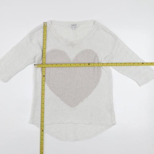 Next Women’s White Cotton Knit Heart Pullover Jumper Size 12