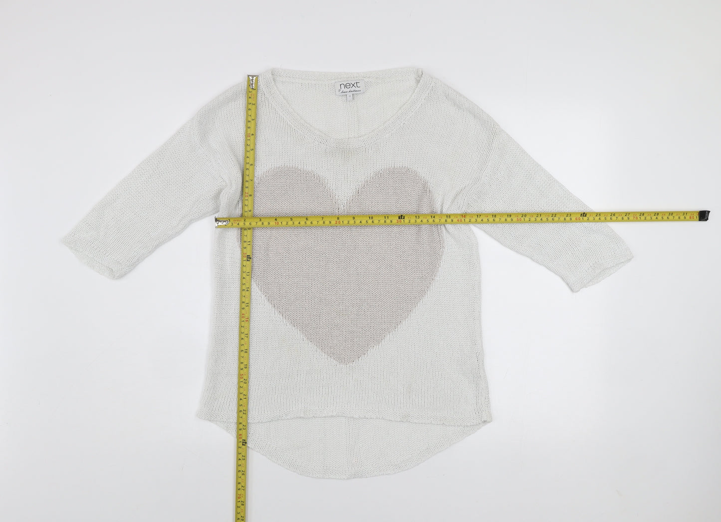 Next Women’s White Cotton Knit Heart Pullover Jumper Size 12