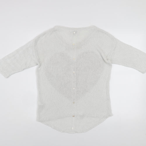Next Women’s White Cotton Knit Heart Pullover Jumper Size 12