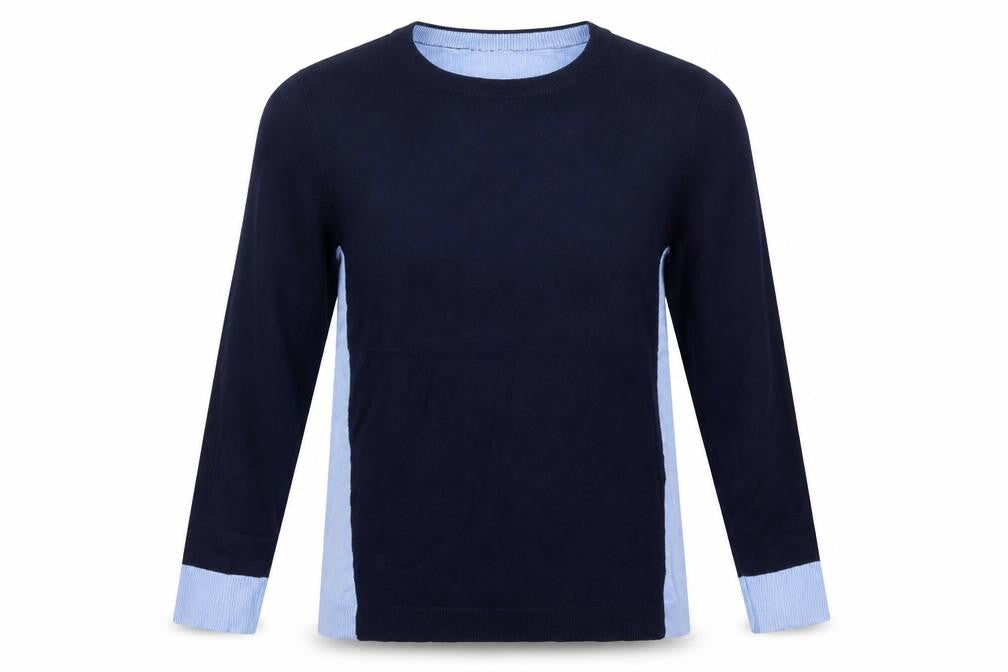 Front view of Dunnes Women Navy Blue Crew Neck Long Sleeve jumper, size S