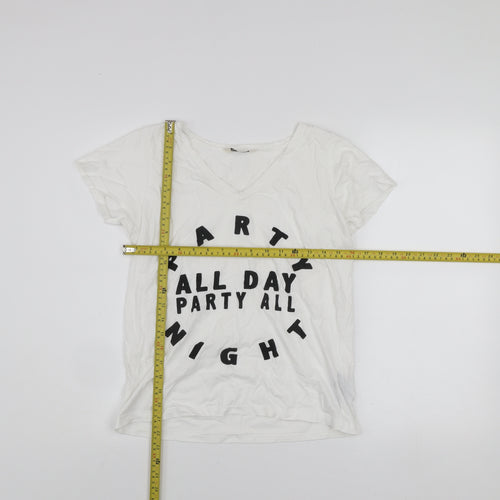Miss Selfridge Women's White V-Neck Party Print Cotton T-Shirt Size 6