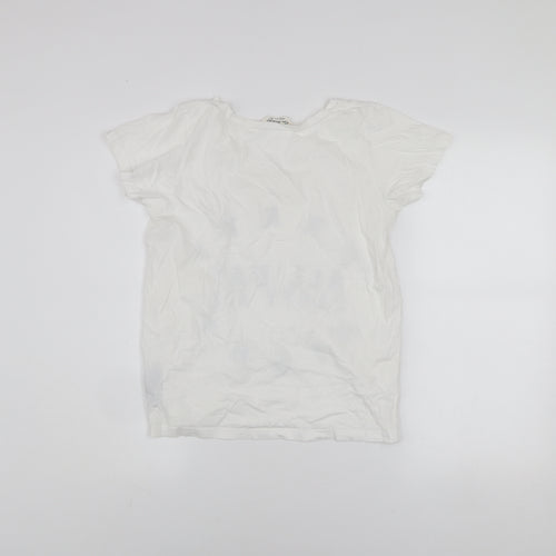 Miss Selfridge Women's White V-Neck Party Print Cotton T-Shirt Size 6