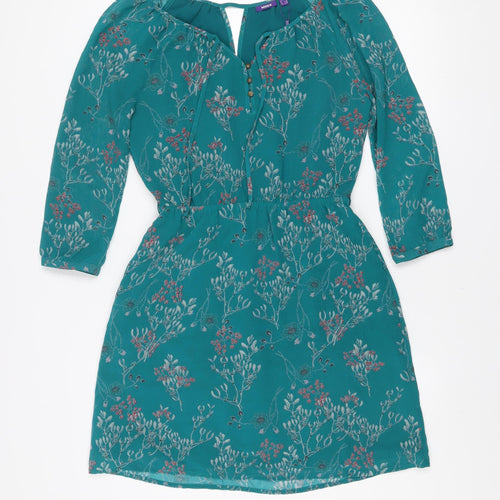 Mexx Women Teal Floral Knee Length Long Sleeve Shift Dress Size 6