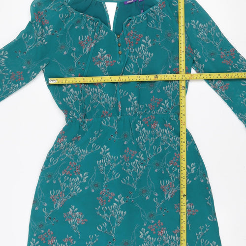 Mexx Women Teal Floral Knee Length Long Sleeve Shift Dress Size 6