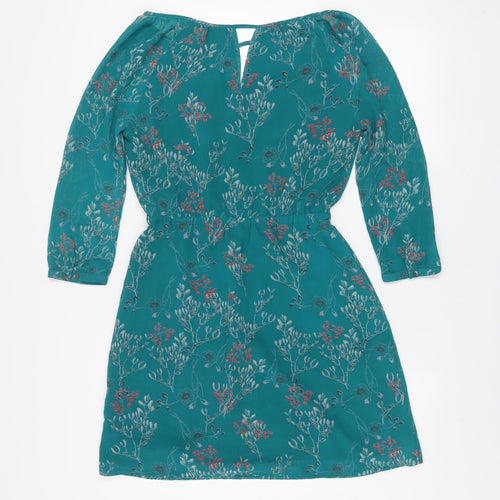 Mexx Women Teal Floral Knee Length Long Sleeve Shift Dress Size 6