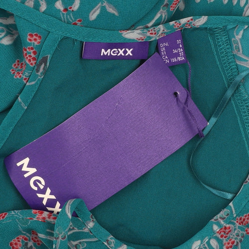 Mexx Women Teal Floral Knee Length Long Sleeve Shift Dress Size 6