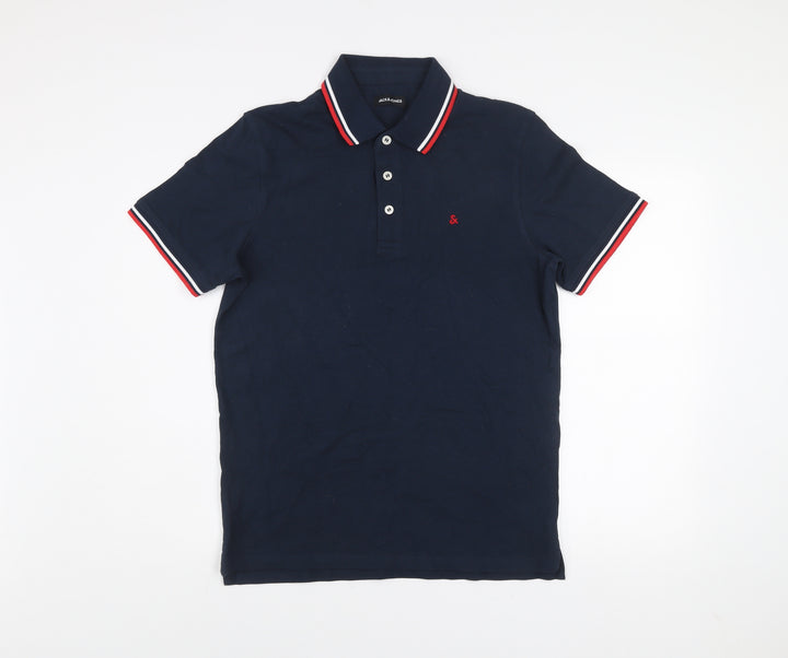 Jack & Jones Men's Blue Polo Shirt L Classic Cotton Short Sleeve