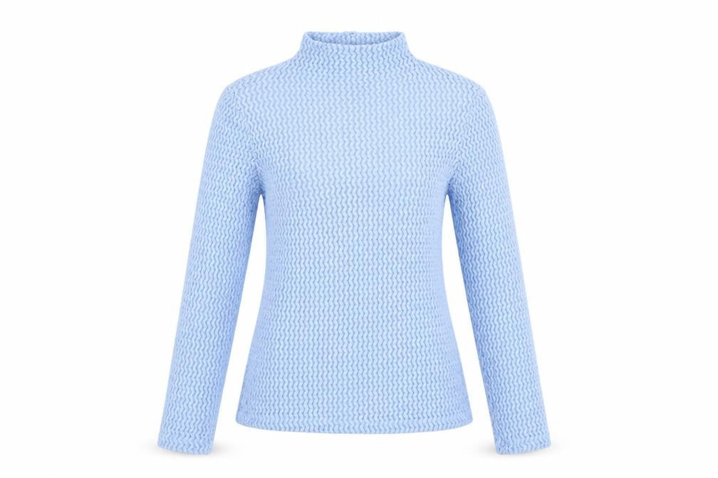 Front view of Savida Women Blue Lace Roll Neck Long Sleeve Top, size 10