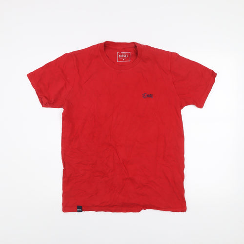 Diesel Men's Red Cotton Crew Neck Short Sleeve T-Shirt M