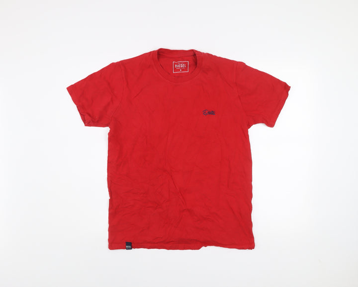 Diesel Men's Red Cotton Crew Neck Short Sleeve T-Shirt M