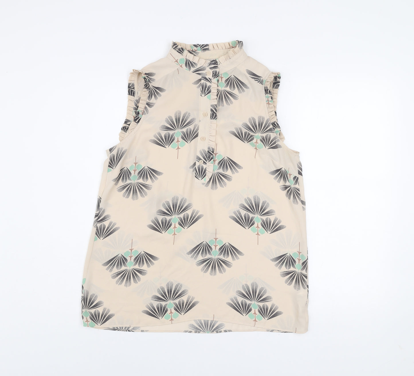Next Women Beige Floral Sleeveless Tunic Blouse Size 12