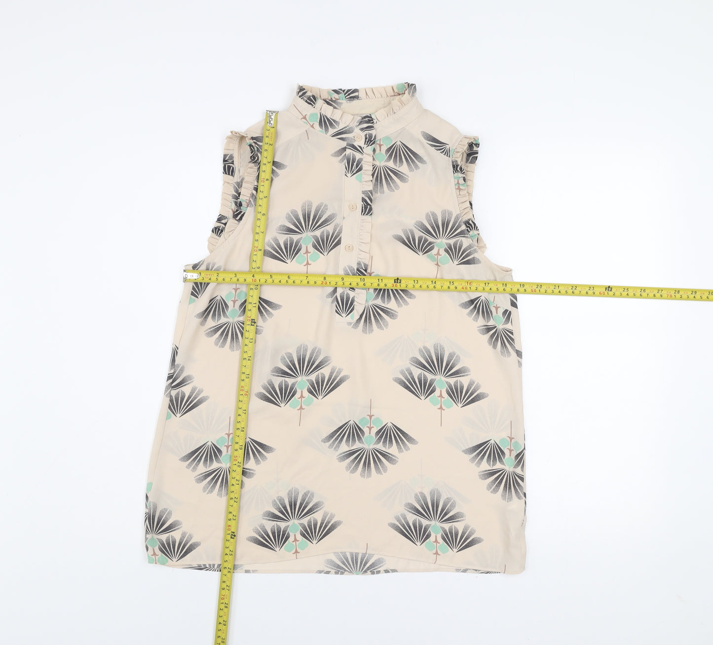 Next Women Beige Floral Sleeveless Tunic Blouse Size 12