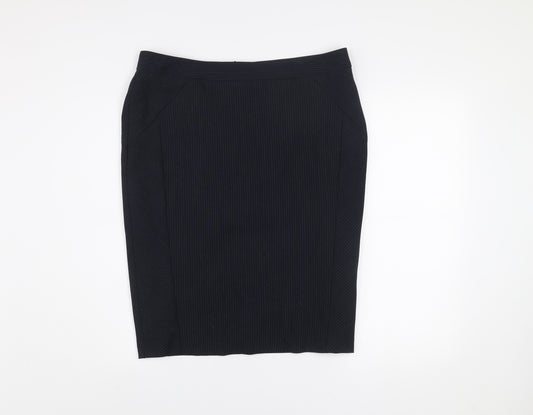 Dunnes Women’s Black Pinstripe Knee Length Pencil Skirt Size 14