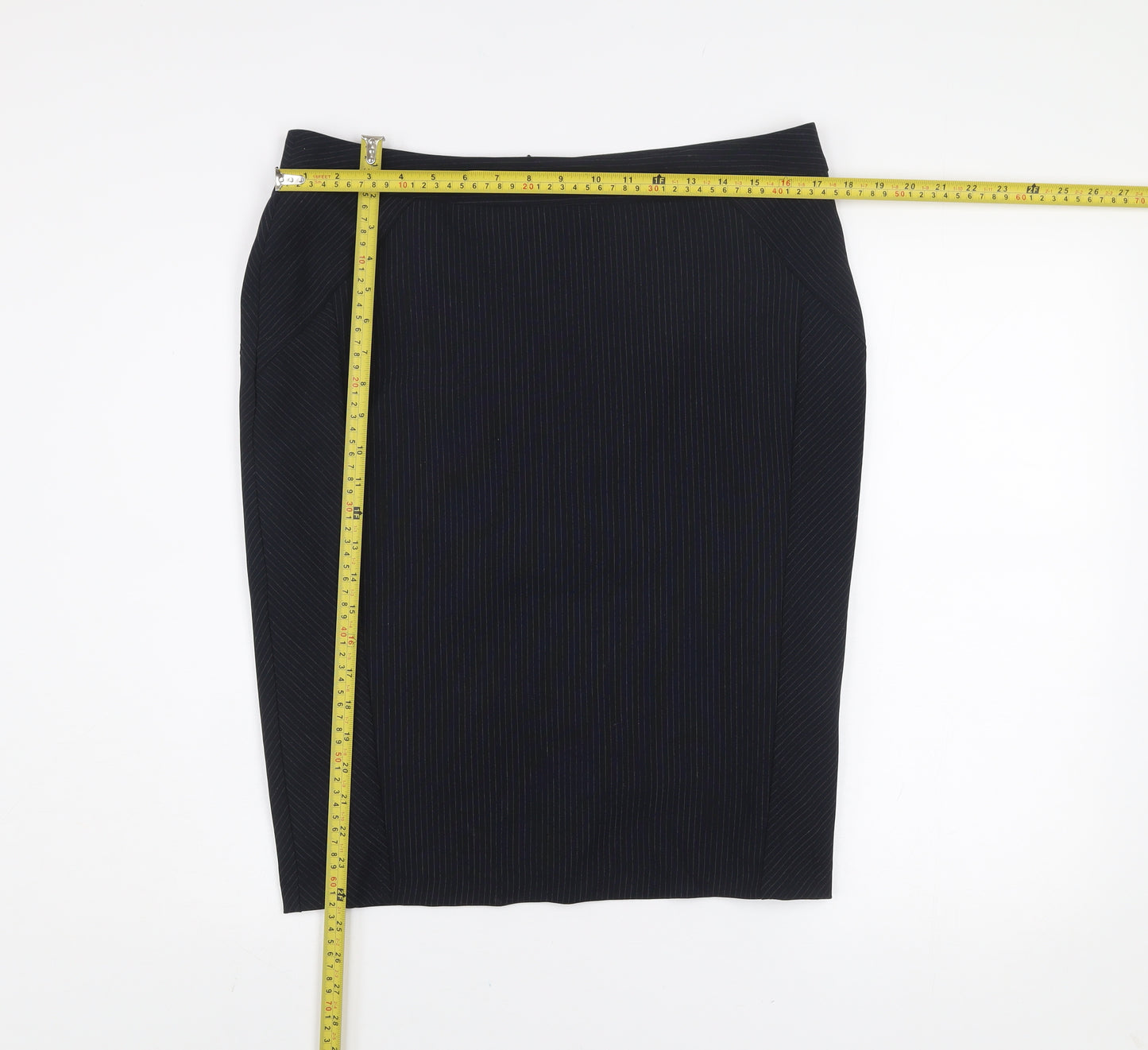 Dunnes Women’s Black Pinstripe Knee Length Pencil Skirt Size 14