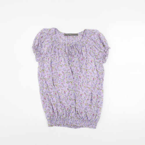 Zara Basic Women's Purple Floral Chiffon Tunic Blouse XS