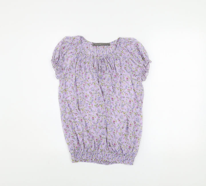 Zara Basic Women's Purple Floral Chiffon Tunic Blouse XS