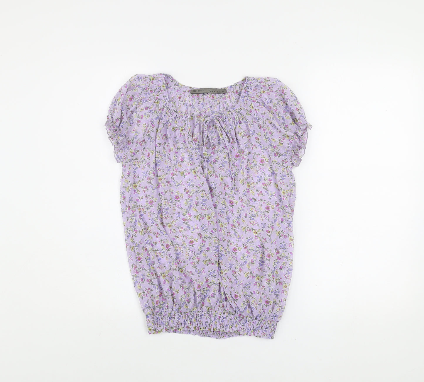 Zara Basic Women's Purple Floral Chiffon Tunic Blouse XS