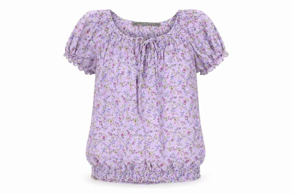 Front view of Zara Basic Women's Purple Floral Chiffon Tunic Blouse XS