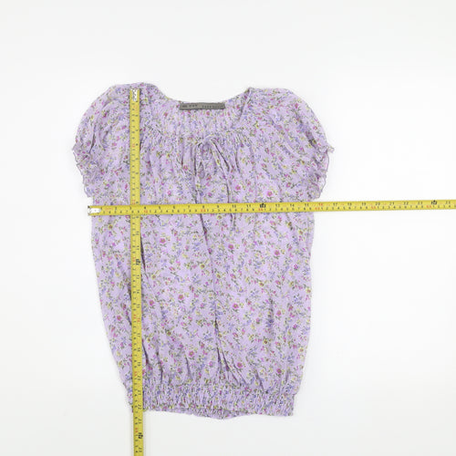 Zara Basic Women's Purple Floral Chiffon Tunic Blouse XS