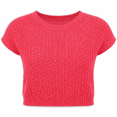 Bershka Women Pink Knit Short Sleeve Scoop Neck T-Shirt XS