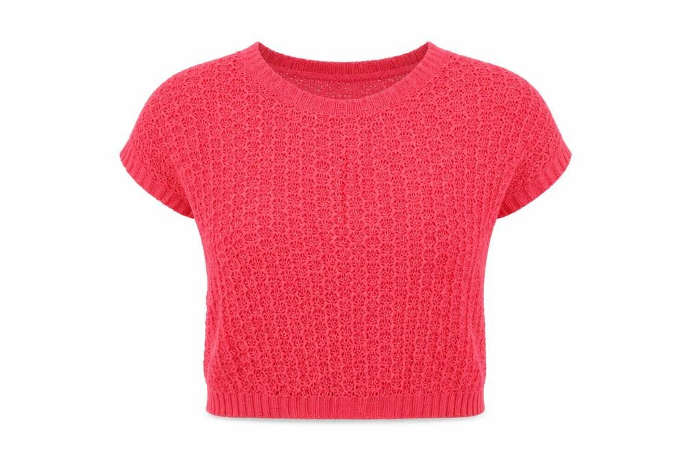 Bershka Women Pink Knit Short Sleeve Scoop Neck T-Shirt XS