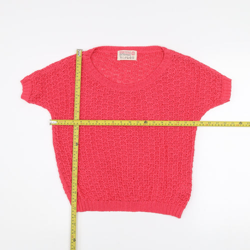 Bershka Women Pink Knit Short Sleeve Scoop Neck T-Shirt XS