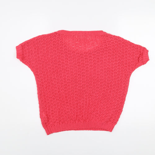 Bershka Women Pink Knit Short Sleeve Scoop Neck T-Shirt XS