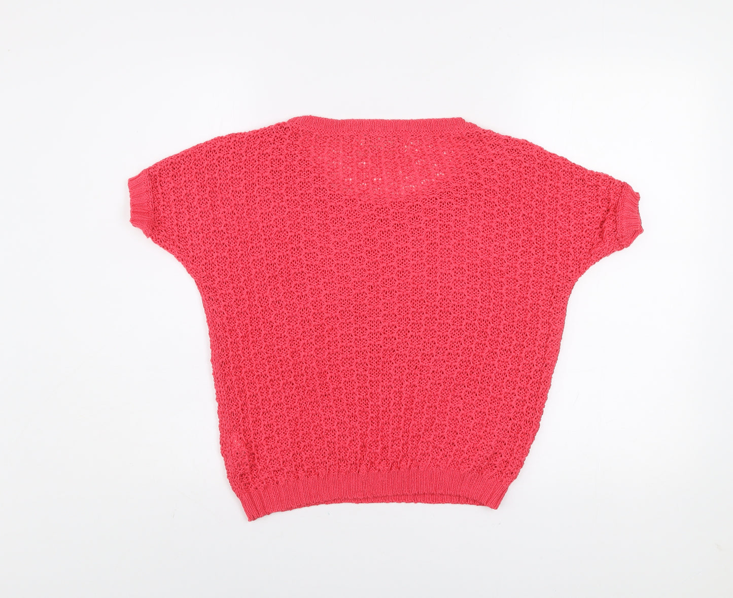 Bershka Women Pink Knit Short Sleeve Scoop Neck T-Shirt XS