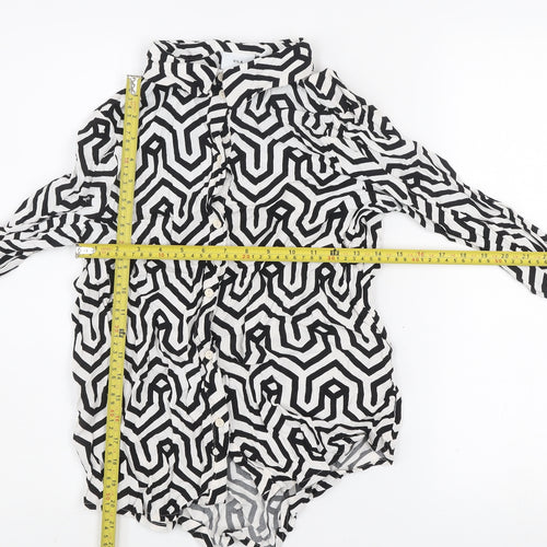 Vila Women's Black White Geometric Button-Up Long Sleeve Shirt Size 8