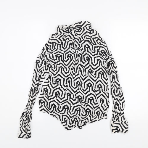 Vila Women's Black White Geometric Button-Up Long Sleeve Shirt Size 8