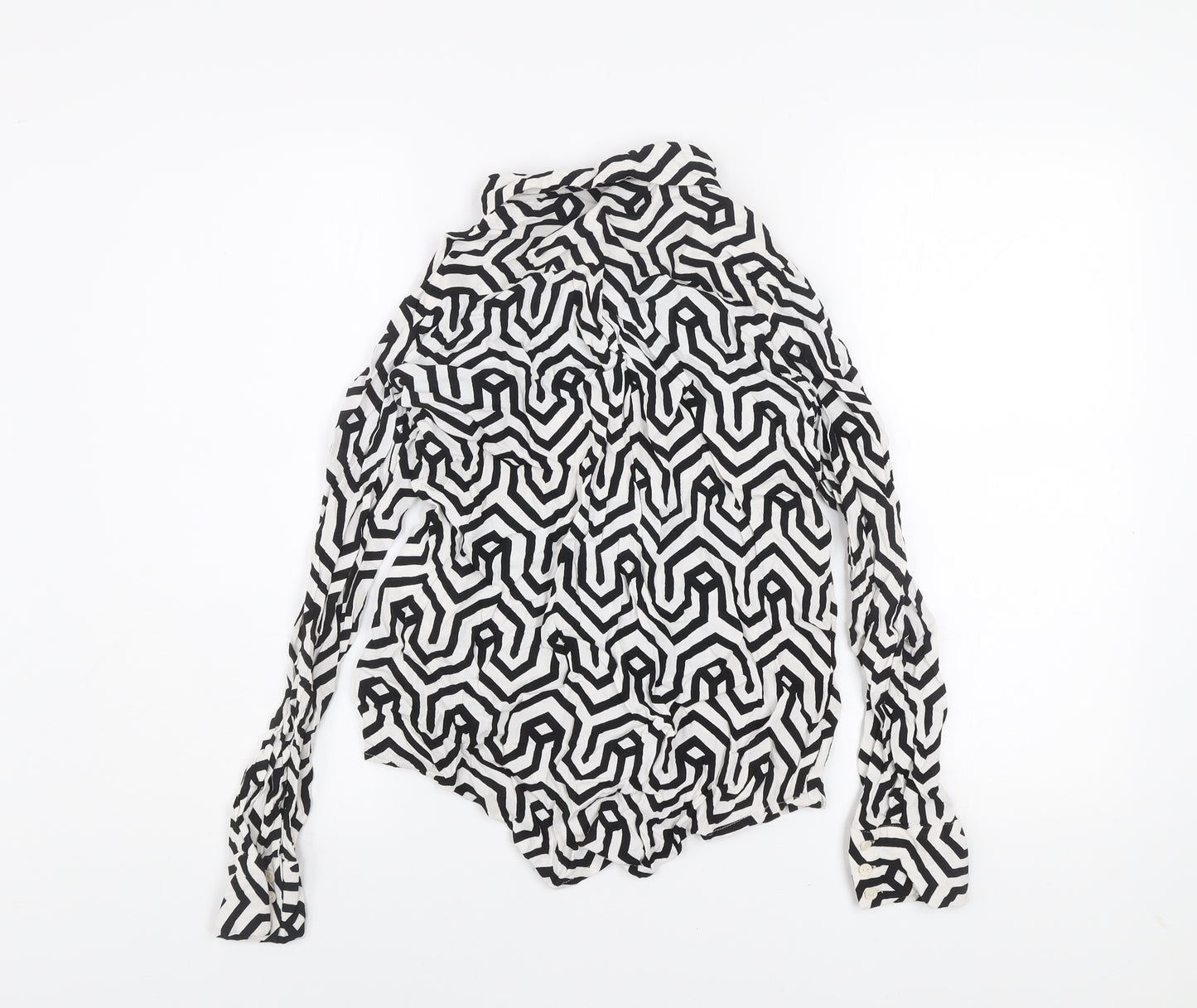 Vila Women's Black White Geometric Button-Up Long Sleeve Shirt Size 8