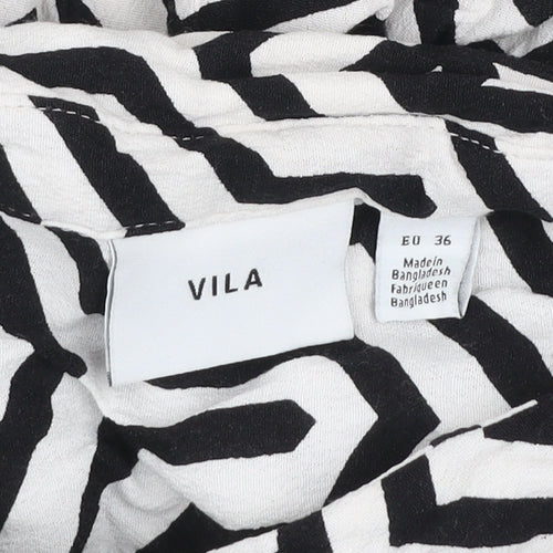 Vila Women's Black White Geometric Button-Up Long Sleeve Shirt Size 8